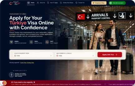 The homepage eligibility search, with the passport and residence country dropdowns filled in